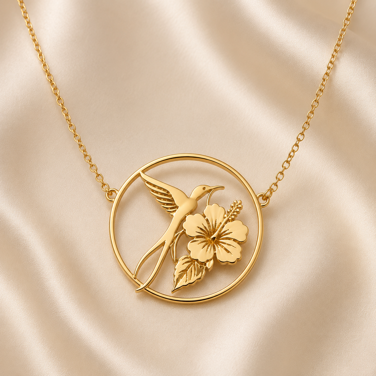 Collier Paille en Queue et Hibiscus
