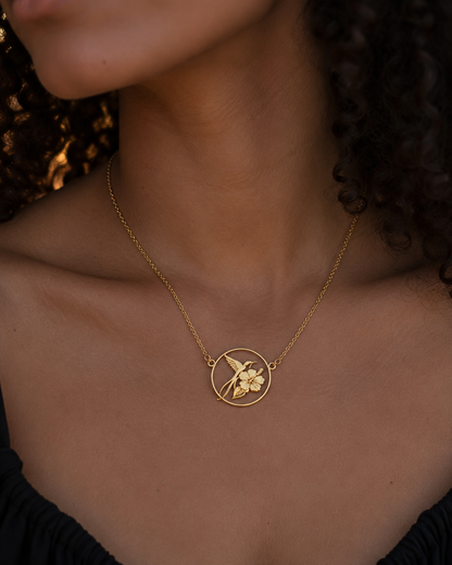 Collier Paille en Queue et Hibiscus